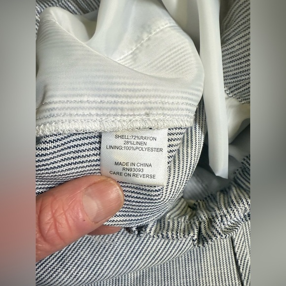 TYLER BOE Blue and white micro stripe Linen blend elastic waist pants size M - Picture 9 of 13